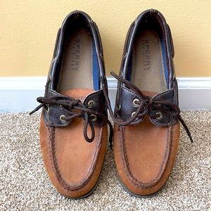 Sperry Topsiders, Men Size 8, Brown Leather and Suede. Like New!